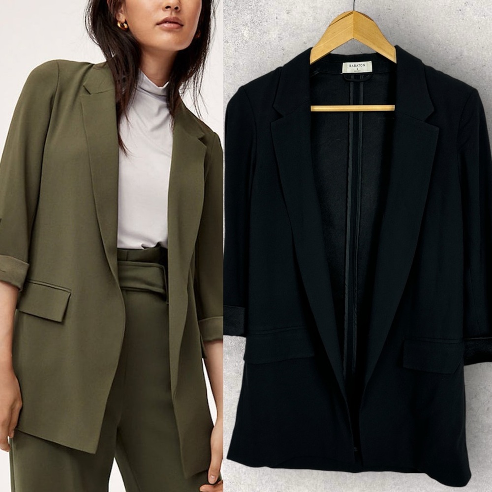 Aritzia Babaton Delos Blazer Black Drape Size 2 Cupro Crepe Minimalist Career